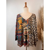 Pull lurex manches longues Frida ethnique léopard Grande Taille