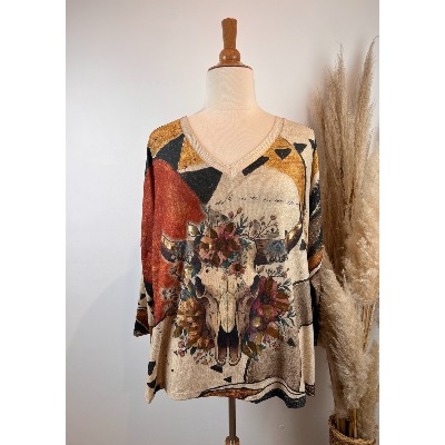 Pull lurex manches longues tête de buffle Grande Taille