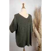 Pull Manches courtes uni épais col V grande taille