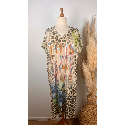Robe longue lurex "Happy place" léopard grande taille