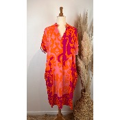 Robe viscose imprimée grande taille fushia / orange  / rose