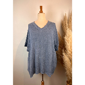 Tunique coton et lin broderie manches grande taille