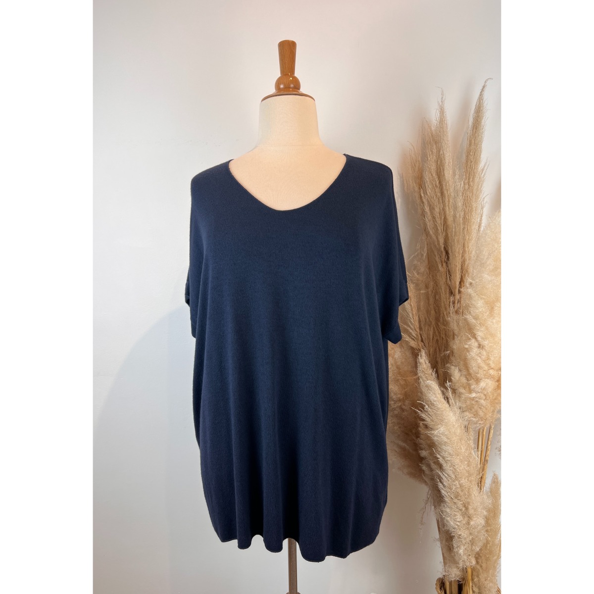 Pull Manches courtes léger uni col V grande taille