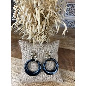 Boucles d'oreilles 3 anneaux rsine marbre noire