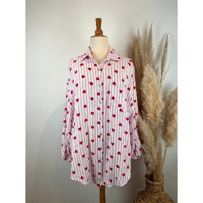 Chemise en gaze de coton rayures cœurs grande taille 50-54