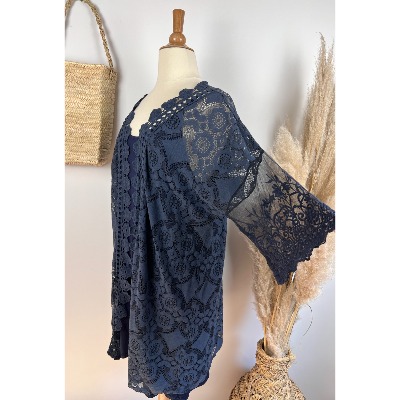 Kimono mi-long dentelle bohème grande taille