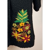 Manteau laine ananas brodé noir grande taille 