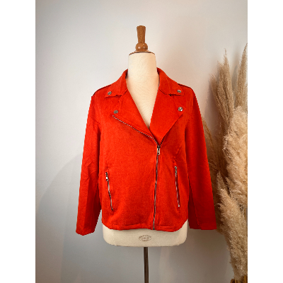 Veste perfecto en suédine grande taille rouge orangé