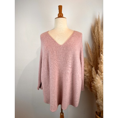 Pull col V uni grande taille