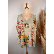 Pull lurex manches courtes flamants roses grande taille