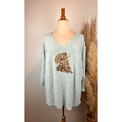 Pull col V ours léopard grande taille