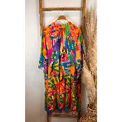 Robe imprimée multicolore orangée rose