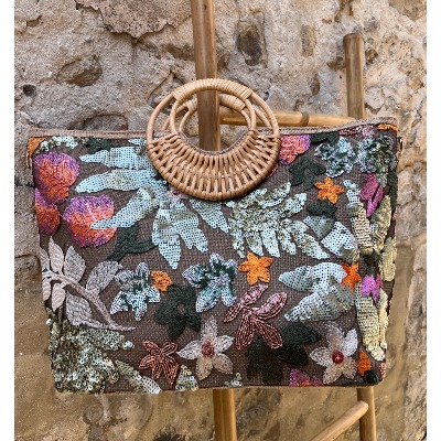 Sac jute cuir anse ronde