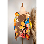 Tunique oversize imprim�e fleurs soie & viscose grande taille