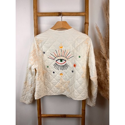 Veste courte coton œil brodé