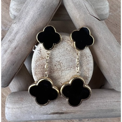 Boucles d'oreilles pendantes trèfles bohème acier doré