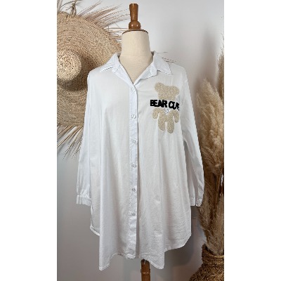 Chemise blanche ours bohème grande taille