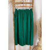 Pantalon large lin coton 7/8 ème vert grande taille