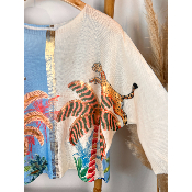 Pull bicolore léopard palmier