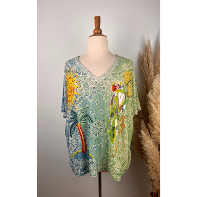 Pull lurex manches courtes bandana perroquet grande taille