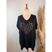 Pull manches courtes coeur léopard strass grande taille