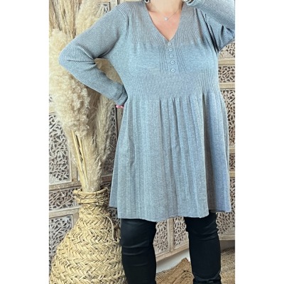Robe plissée en mailles - grise