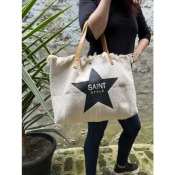 Sac en coton anses cuir toile crme