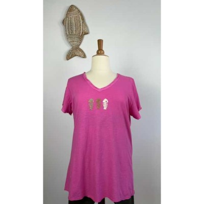 T-shirt poissons effiloché mc - rose - 46 48