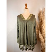 Top "rouleaux" dentelle manches longues 48-52/54