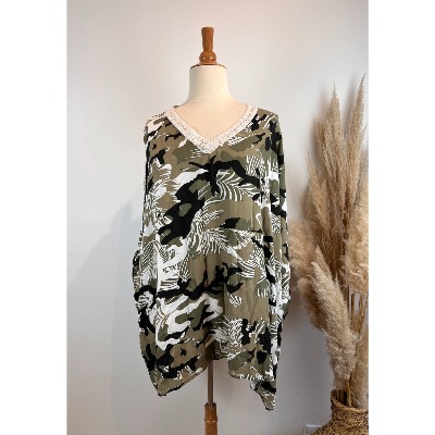Tunique bohème camouflage col crochet oversize 56-60