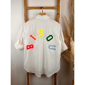 Chemise coton blanche brodée BISOU