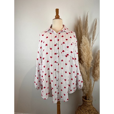 Chemise en gaze de coton rayures cœurs grande taille 50-54