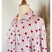 Chemise en gaze de coton rayures cœurs grande taille 50-54