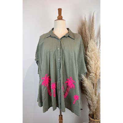 Chemise en voile de coton palmiers grande taille