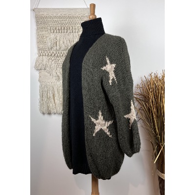 Gilet Long Bohème SUIT M En Laine Mohair Vert Kaki - Taille M/L Femme