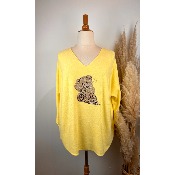 Pull col V ours léopard grande taille