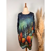 Robe imprimé naïf forêt + écharpe grande taille