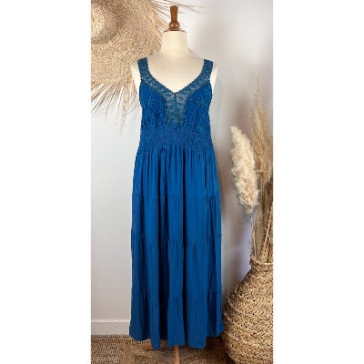 Robe longue bretelles crochet dentelle bohème grande taille