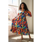 Robe longue imprimée multicolore