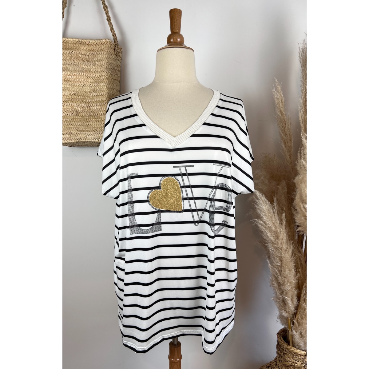 TShirt Marinière Love Grande Taille Femme