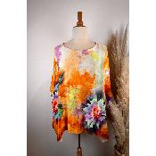 Tunique oversize imprimée pivoines soie & viscose grande taille