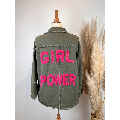 Veste surchemise bohème coton effiloché kaki girl power