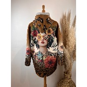 Veste velours sweat inspiration Frida oversize jusqu'au 48/50