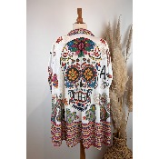 Chemise longue bohme tte de mort grande taille