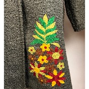 Manteau laine ananas brodé kaki grande taille 
