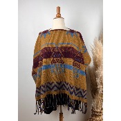 Poncho ethnique camel à franges laine bohème