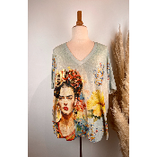 Pull lurex manches courtes Frida hibiscus grande taille