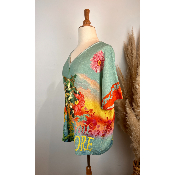 Pull lurex manches courtes palmier coloré grande taille