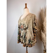 Pull fin lurex manches courtes tête de buffle cactus grande taille