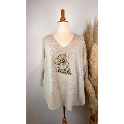 Pull col V ours léopard grande taille